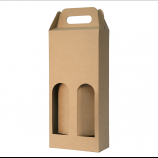 Pudełka Kartonowe na 2 butelki WINA z uchwytem i oknami, 77/77/335 mm, 3-warstwowy brązowy gładki, nr 113