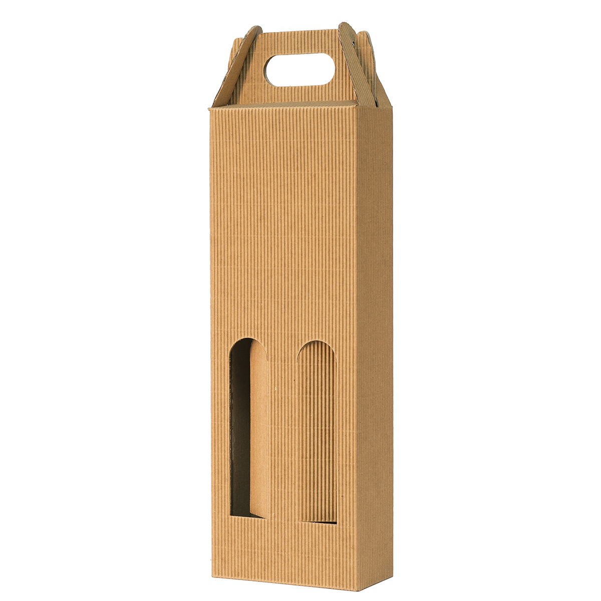Pudełka Kartonowe na 2 butelki NALEWKI z uchwytem i oknami, 50/50/295 mm, 4-warstwowy prążkowany brąz, nr 438 4W