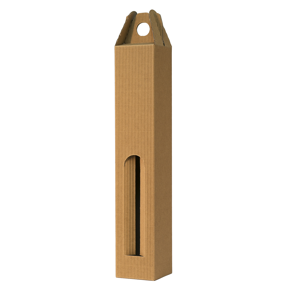 Pudełko kartonowe na 1 butelkę NALEWKI z uchwytem i oknem, 61/61/340 mm, 4-warstwowy prążkowany brąz, nr 431 4W