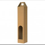 Pudełka Kartonowe na 1 wysoką butelkę WINA z uchwytem i oknem, 77/77/390 mm, 4-warstwowy prążkowany brązowy, nr 163