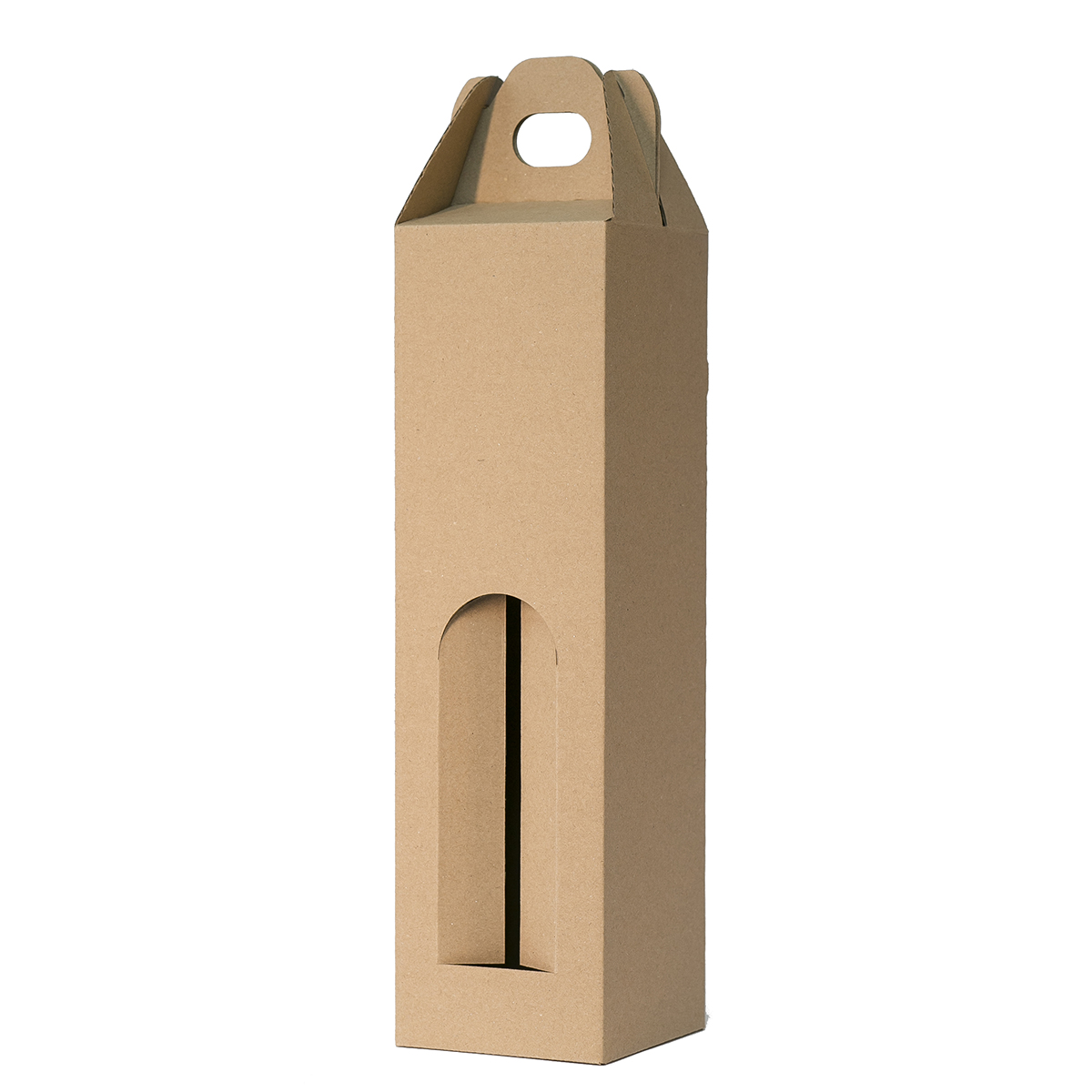 Pudełka Kartonowe na 1 butelkę SZAMPANA z uchwytem i oknem, 95/95/335 mm, brązowy gładki, nr 382