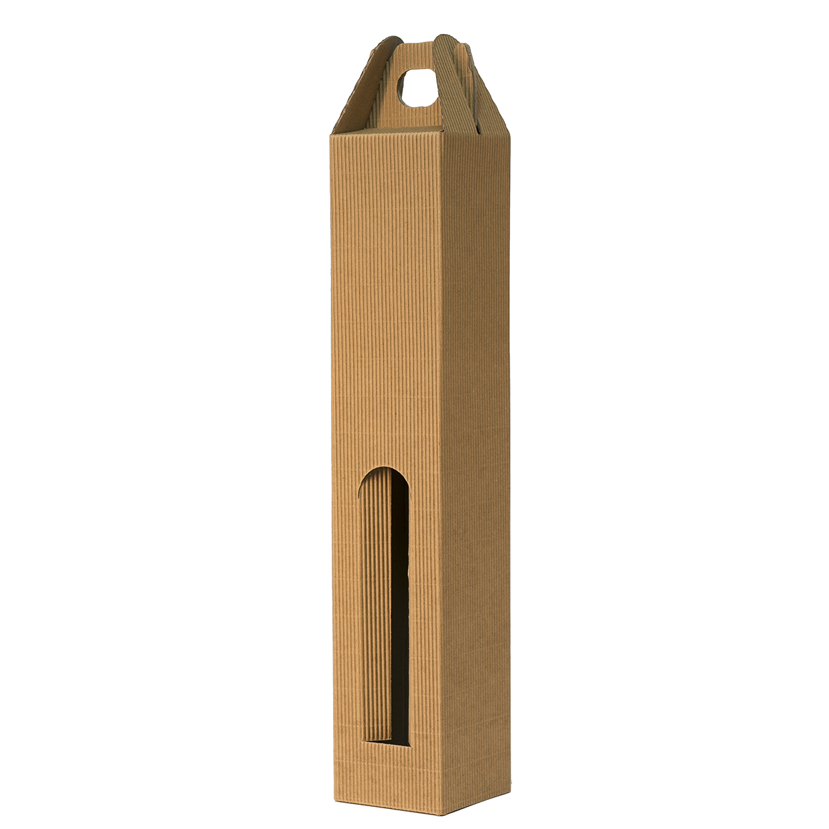 Pudełka Kartonowe na 1 butelkę  PIWA, NALEWKI z uchwytem i oknem, 68/68/360 mm, 4-warstwowy prążkowany brąz, nr 478 4W
