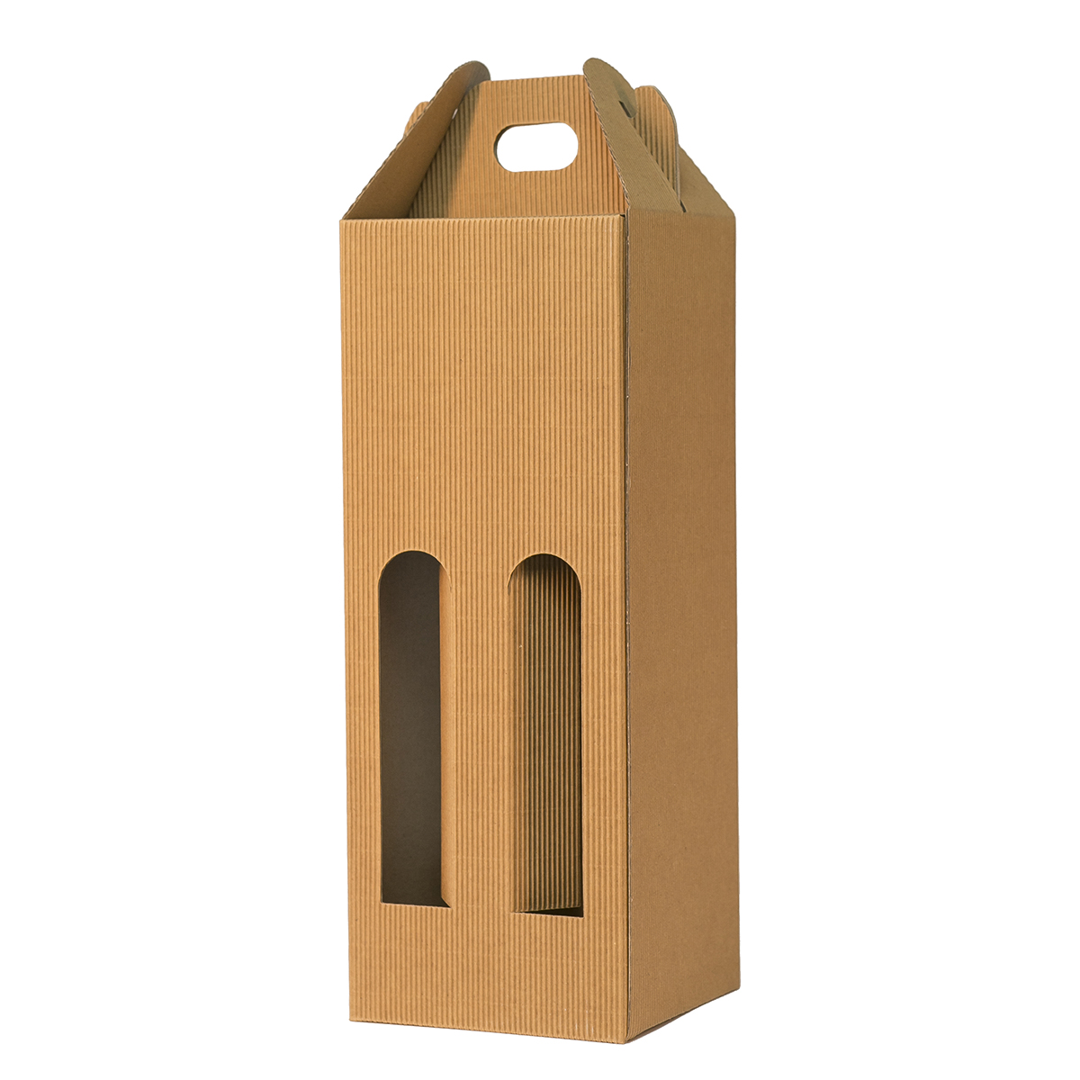 Pudełka Kartonowe na 4 butelki NALEWKI z uchwytem i oknami, 60/60/335 mm, 4-warstwowy prążkowany brąz, nr 484 4W